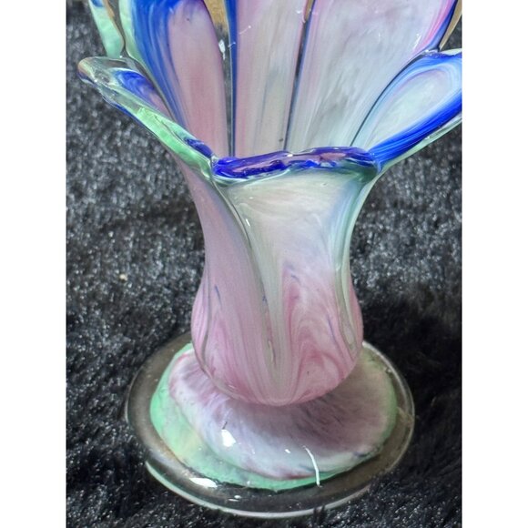 Two Company Handblown Art Glass Flower Shape Vase - Picture 4 of 10